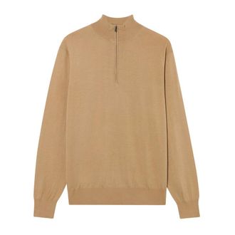 Brooks Brothers Truien & Vesten, Heren, Bruin, XL, Wol, Merino Wol Trui met Halve Rits