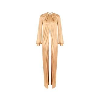 Elisabetta Franchi Blouse in Glanzende Jerseystof - Dames - Jurken - Beige - Maat: M Jersey