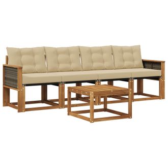 vidaXL Conjunto De Sof&aacute;s De Exterior Con Coj&iacute;n 5 Pcs Natural Y Beige Vidaxl