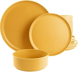 Gibson Home Canyon Crest 12 Piece Round Melamine Dinnerware Set in Yellow at Nordstrom