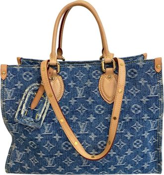 Louis Vuitton Blue Monogram Denim Leather Shoulder Bag Tote Bag (Pre-Owned)