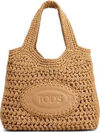 Tod's Leren raffia mini-shopper - Beige