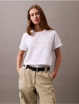 Calvin Klein Jeans Calvin Klein Womens Monogram Logo Cropped Classic T-Shirt - White - XL