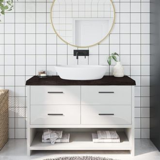 Berkfield Home Bathroom Countertop Dark Brown 120x60x(2-6) cm Treated Solid Wood in Grey
