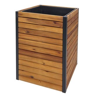 Hhg Hhg - Nunca Usado] Jardinera 581, Jardinera Elevada, Madera De Acacia Para Exterior Aluminio Certificado Mvg, 60x42x42cm Marr&oacute;n