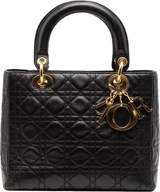 Dior Borsa a tracolla Lady Dior media in pelle di agnello con motivo Cannage 1997 - Nero