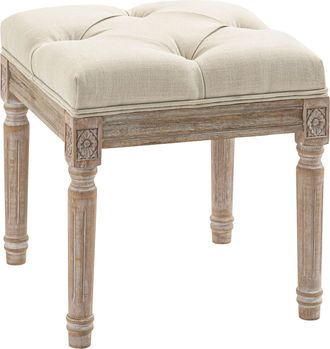 OEM Reposapi&eacute;s De Sal&oacute;n Con Asiento Capiton&eacute; Y Patas Talladas De Madera Estilo Vintage Para Dormitorio 40x40x43 Cm Beige