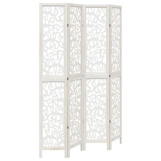 vidaXL Biombo Separador De 4 Paneles Madera Maciza Paulownia Blanco Vidaxl
