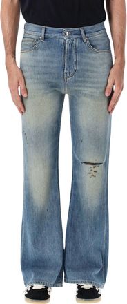 Amiri Slash Aged Wash Cut-Knee Distressed Bootcut Jeans