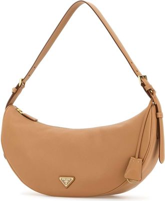 Prada Womens Peach Leather Large Prada Demi-Lune Crossbody Bag Naturale Calfleather Borse A Mano
