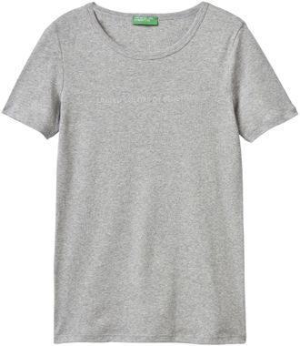 Benetton T-Shirt, Damen, Gr. XS (34), grau (grau, meliert), Jersey, Obermaterial: 100% Baumwolle, UNITED COLORS OF BENETTON, meliert, Basic, Basic, Rundhals, e