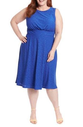 London Times Sleeveless Embroidered Eyelet Midi Dress in Surf The Web at Nordstrom Rack, Size 20W
