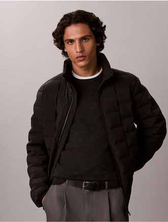 Calvin Klein Mens Quilted Mock Neck Down Puffer Jacket - Black - 2XL