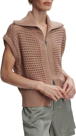Varley Liliana Open Stitch Short Sleeve Zip-Up Cardigan in Chanterelle at Nordstrom, Size X-Small
