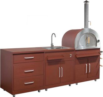 Oviala Cocina exterior de acero de 3 piezas con horno de pizza de ladrillo