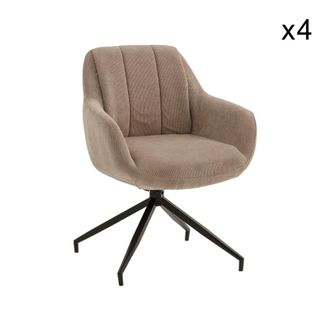 Konte Design Lote de 4 sillones giratorios de tela beige y patas de metal negro