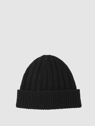 Reiss Black Wool-blend Chunky Rib-knit Beanie