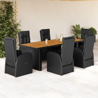 vidaXL Set De Comedor De Jard&iacute;n 7 Pzas Y Cojines Rat&aacute;n Sint&eacute;tico Negro Vidaxl