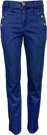 2-Biz Hoge taille denim broek met zijknopen - Dames - Slim Fit Jeans - Blauw - XS - Denim - Jeans