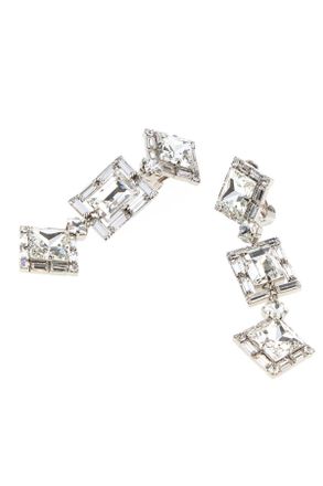 Alessandra Rich Womens Embellished Metal Earrings Crysilver Brass Glass