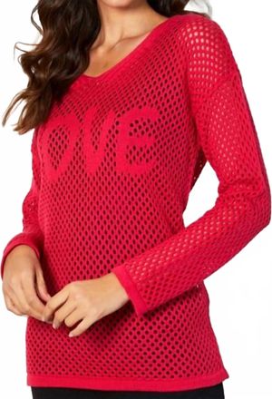 French Kyss Open Knit Love Detail Top In Rose