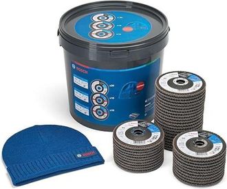 Bosch 40 Discos Abrasivos X551 Expert For Metal + Beanie Set (para Metal, Acero, Hierro Fundido, Di&aacute;metro De 125 Mm, Grano 40/60/80, M14, Accesorios Profesi