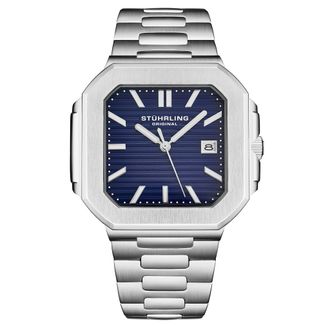 St&uuml;hrling Modulus 4064 Mens 44mm - Blue Stainless Steel - One Size