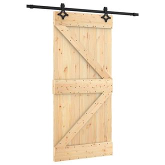 Berkfield Home Sliding Door with Hardware Set 95x210 cm Solid Wood Pine in Light Brown