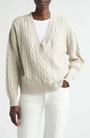 Johnstons of Elgin Kylesku Cable Knit Casmere Sweater in White Sand at Nordstrom, Size X-Large