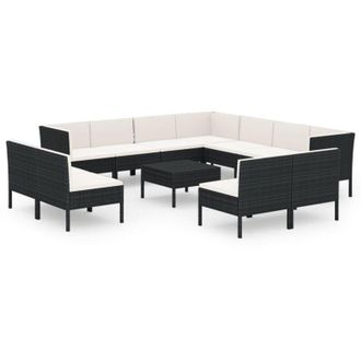 vidaXL 12 Pcs Garden Lounge Set Con Cojines De Prueba De Vime Pe