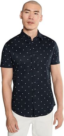 A|X Armani Exchange Short Sleeve Poplin Slim Button-Down Shirt Mens Clothing Ax Cross Logo Deep Navy : 2XL, Cotton/Down/Elastane