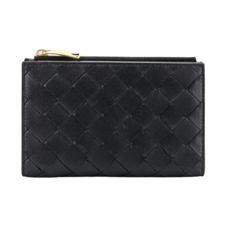 Bottega Veneta Medium Intrecciato Bi-Fold Zip Wallet - Dames - Accessoires - Zwart - Maat: ONE Size Leer