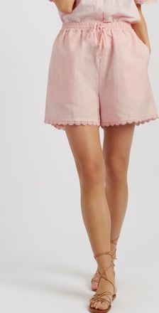 Chinti and Parker Sienna Linen-Blend Scallop Edge Shorts in Light Pink at Nordstrom, Size 10