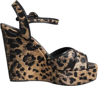Dolce & Gabbana Bruine Luipaard Wedges Enkelsandalen Schoenen
