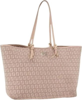Fendi Pre-owned Zucchino Canvas Tote Bag - Dames - Vintage Shopper - Beige - ONE Size - Leer - Vintage
