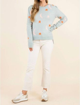 THML Clothing Star And Moon Knit Sweater In Light Blue