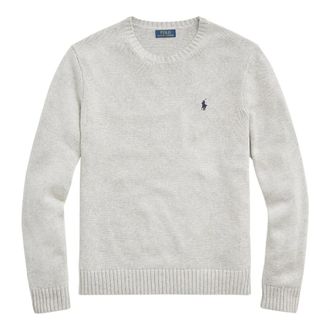 Ralph Lauren Round-neck Knitwear, male, Gray, Size: L Cotton Crewneck Sweater