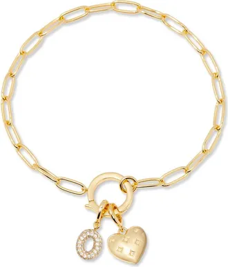 Brook & York Lillian Initial Heart Charm Bracelet in Gold O at Nordstrom