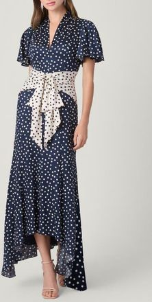 Shoshanna Polka Dot Satin Lane Dress in Ivory/indigo at Nordstrom, Size 14