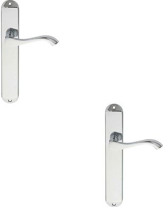 Loops 2x PAIR Curved Handle on Long Slim Latch Backplate 241 x 40mm Polished Chrome