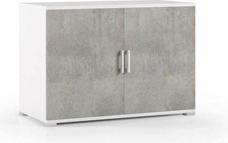Terraneo Terraneo - Mobiletto Doppia Anta Bianco e Cemento 90x45x66 cm - Mobili