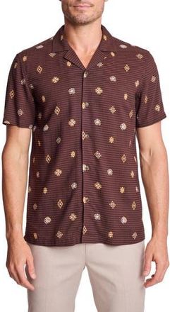 Paisley & Gray Ornate Cotton Blend Camp Shirt in Golden Brown Seersucker at Nordstrom Rack, Size Xxx-Large