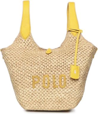 Polo Ralph Lauren Rieten-Lederen Logo Tote - Dames - Handtassen - Geel - ONE Size - Tassen