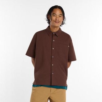 New Balance Hombre Numeric Button Up Shirt en Marr&oacute;n, Sarga de algod&oacute;n, Talla 2XL