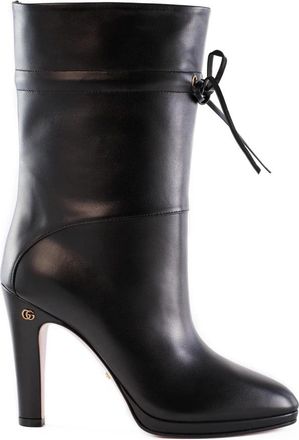 Gucci Enkellaarsjes met Trekkoord - Dames - Laarzen met Hak - Zwart - 40 EU - Leer - Schoenen
