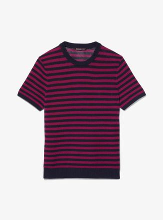 Michael Kors Striped Mesh Cotton Short-Sleeve Sweater