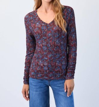 FDJ Crest Floral Long Sleeve Blouse In Scarlet Crest