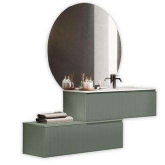 Aquadesign Mueble de ba&ntilde;o ba&ntilde;era derecha 4 piezas en mdf verde salvia