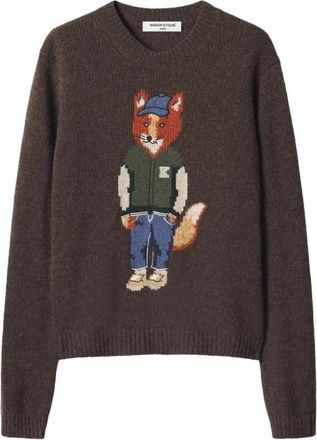 Maison Kitsun&eacute; Jersey de cuello redondo Dressed Fox - Knitwear - Mujer - Marr&oacute;n - XS