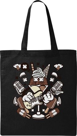 Generic Ice Cream Rocker Retro Rock And Roll Graphic Natural Ecological Cotton Tote Bag Black
